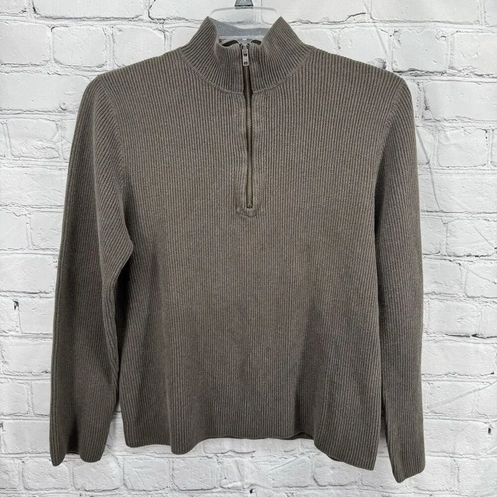 American Eagle Outfitters Sweater Men’s L Brown 1/4 Zip Stretch Slim Fit Cotton